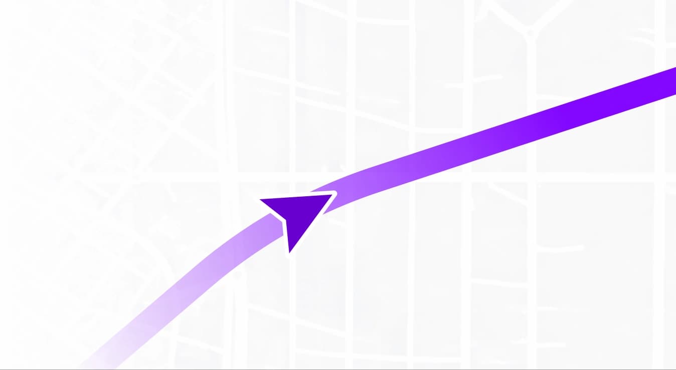 Upward arrow tracing a route on a map